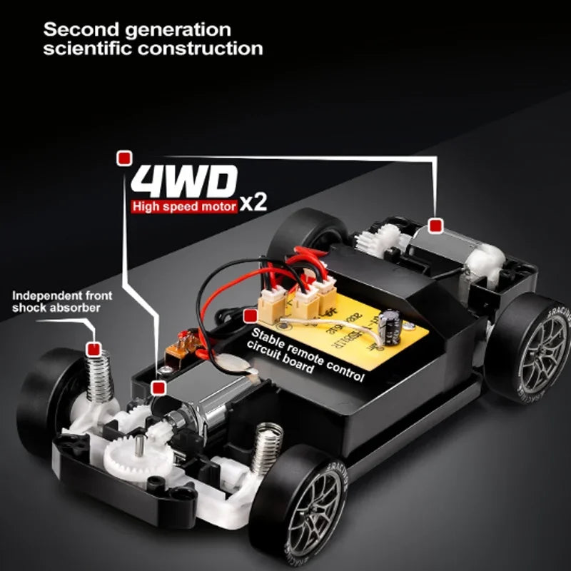 4WD 1:24 Semi-Proportional RC Drift Car - 20KM/H High Speed with LED Lights, Drift Tires & Road Barrier Toy for Kids Adults